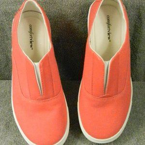 New! 9.5 Extra Wide Canvas Slip Ons in Bright Coral Color